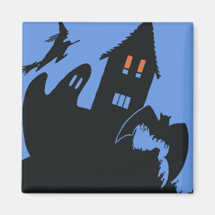 Vintage Halloween, Scary Haunted House and Witch Magnet