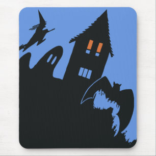 Vintage Halloween, Scary Haunted House and Witch Mouse Mat
