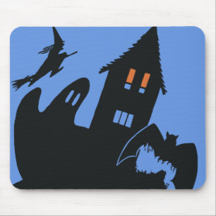 Vintage Halloween, Scary Haunted House and Witch Mouse Mat