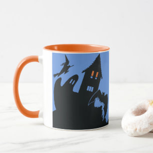 Vintage Halloween, Scary Haunted House and Witch Mug