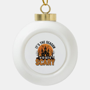 Vintage Halloween Scary Season Haunted Castle Shir Ceramic Ball Christmas Ornament