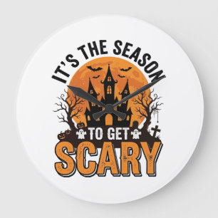 Vintage Halloween Scary Season Haunted Castle Shir Large Clock