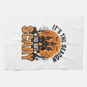 Vintage Halloween Scary Season Haunted Castle Shir Tea Towel