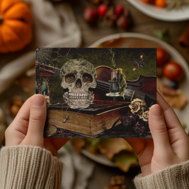 Vintage Halloween Scene Decoupage Skull Ephemera  Postcard (Creator Uploaded)