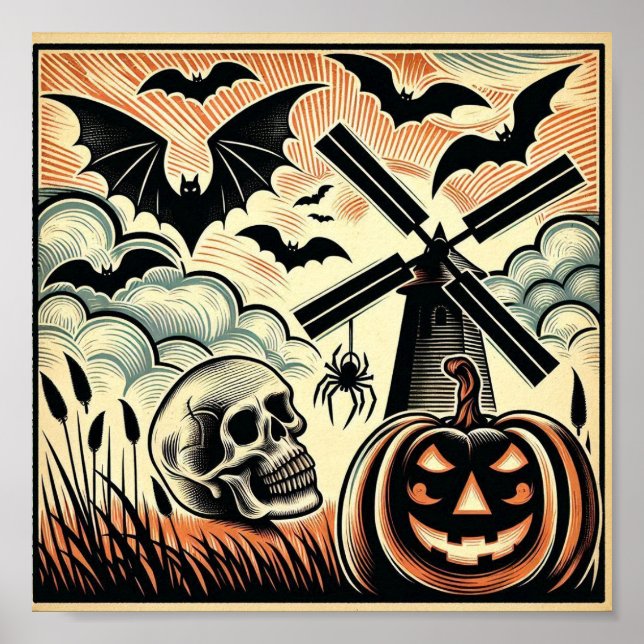 Vintage Halloween Scene:Embrace the Spooky Season! Poster (Front)