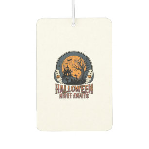 Vintage Halloween Scene Engraved Moon Ghost Shirt_ Car Air Freshener