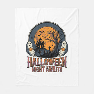 Vintage Halloween Scene Engraved Moon Ghost Shirt_ Fleece Blanket