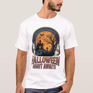 Vintage Halloween Scene Engraved Moon Ghost Shirt_ T-Shirt