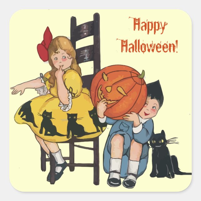 Vintage Halloween Scene Square Sticker (Front)