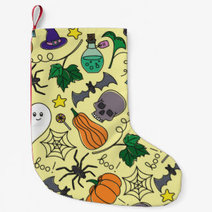 vintage Halloween seamless pattern. Pumpkin, ghost Small Christmas Stocking