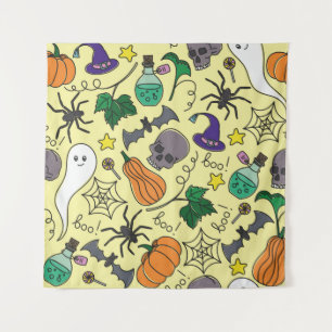 vintage Halloween seamless pattern. Pumpkin, ghost Tapestry