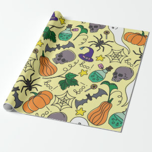 vintage Halloween seamless pattern. Pumpkin, ghost Wrapping Paper