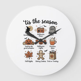 Vintage Halloween Season Checklist Shirt Design_1 Large Clock