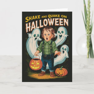 Vintage Halloween Shake and Quake Boy and Ghosts Holiday Card