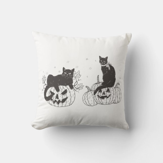Vintage Halloween Shirt, Halloween Sweatshirt, Cat Cushion (Front)