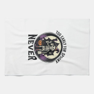 Vintage Halloween Shirt Skeleton Moon Haunted Hous Tea Towel