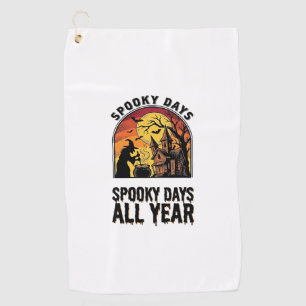 Vintage Halloween Shirt Witch House Bat Moon Desig Golf Towel