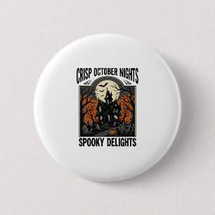 Vintage Halloween Shirt With Haunted October Night 6 Cm Round Badge