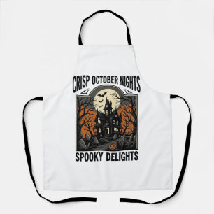 Vintage Halloween Shirt With Haunted October Night Apron