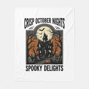 Vintage Halloween Shirt With Haunted October Night Fleece Blanket
