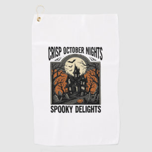 Vintage Halloween Shirt With Haunted October Night Golf Towel