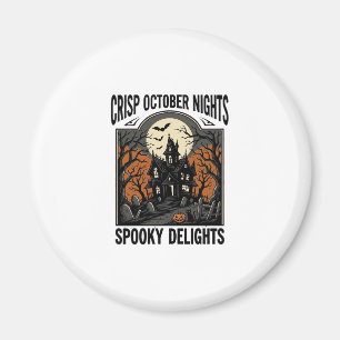 Vintage Halloween Shirt With Haunted October Night Magnet