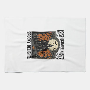 Vintage Halloween Shirt With Haunted October Night Tea Towel