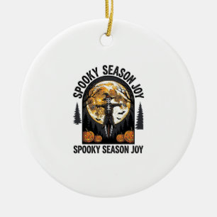Vintage Halloween Shirt with Scarecrow Moon Art_1 Ceramic Tree Decoration