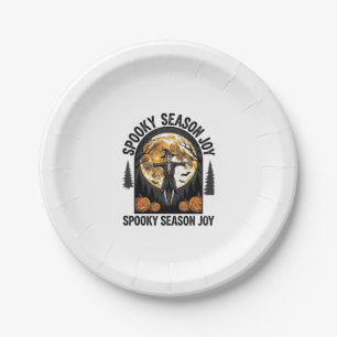 Vintage Halloween Shirt with Scarecrow Moon Art_1 Paper Plate