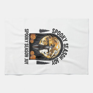 Vintage Halloween Shirt with Scarecrow Moon Art_1 Tea Towel
