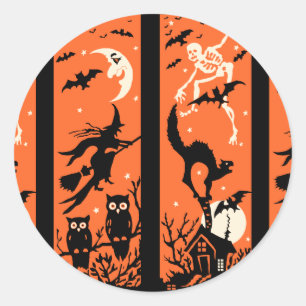 Vintage Halloween Silhouette Illustration Classic Round Sticker