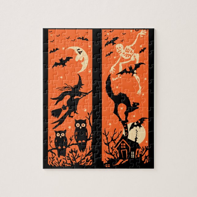 Vintage Halloween Silhouette Illustration Jigsaw Puzzle (Vertical)