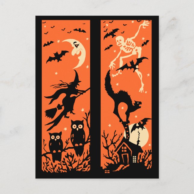 Vintage Halloween Silhouette Illustration Postcard (Front)