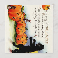 Vintage HALLOWEEN Singing Pumpkins Cat Invitation