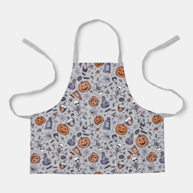 Vintage Halloween Skeleton and Potions Pattern Apron (Front)