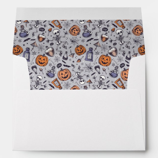 Vintage Halloween Skeleton and Potions Pattern Envelope (Back (Bottom))