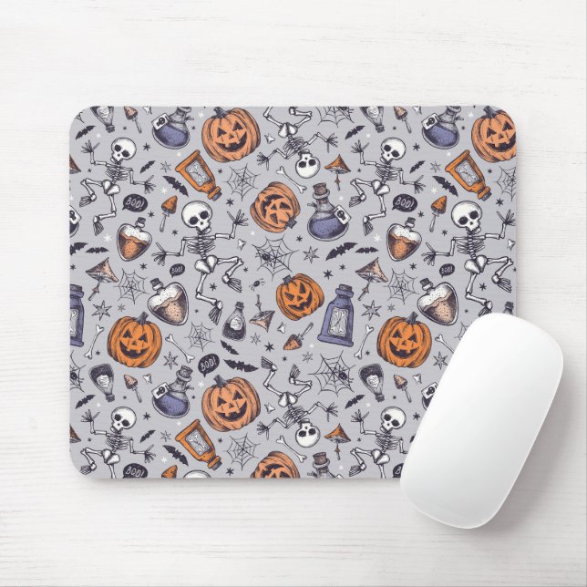 Vintage Halloween Skeleton and Potions Pattern Mouse Mat (With Mouse)