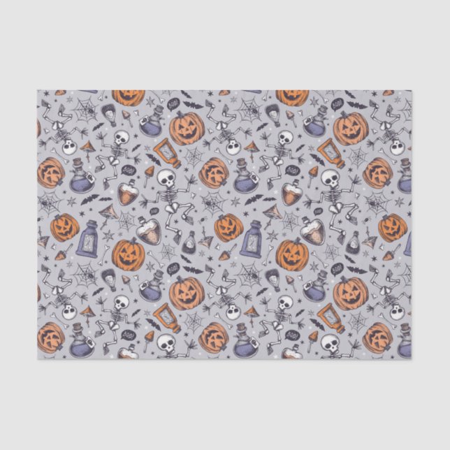 Vintage Halloween Skeleton and Potions Pattern Tissue Paper (Front)