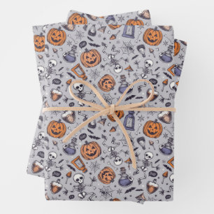 Vintage Halloween Skeleton and Potions Pattern Wrapping Paper Sheet
