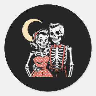 Vintage Halloween Skeleton Couple In Love 1950s St Classic Round Sticker