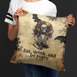 Vintage Halloween Skeleton Dinner Party  Cushion