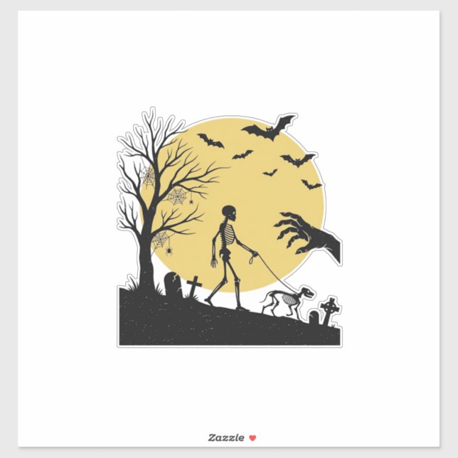 Vintage Halloween Skeleton Dog Moon Vector Design_ (Sheet)