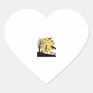 Vintage Halloween Skeleton Dog Moon Vector Design_ Heart Sticker