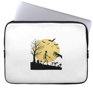 Vintage Halloween Skeleton Dog Moon Vector Design_ Laptop Sleeve
