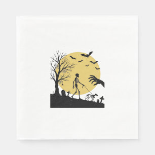 Vintage Halloween Skeleton Dog Moon Vector Design_ Napkin