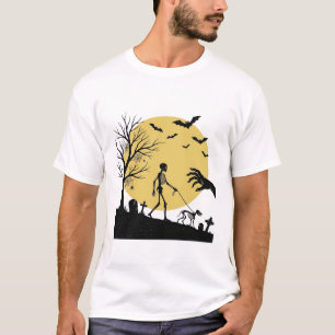 Vintage Halloween Skeleton Dog Moon Vector Design_ T-Shirt