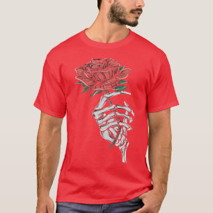 Vintage Halloween Skeleton Hand With A Rose Flower T-Shirt