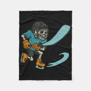Vintage Halloween Skeleton Ice Hockey Funny Spooky Fleece Blanket