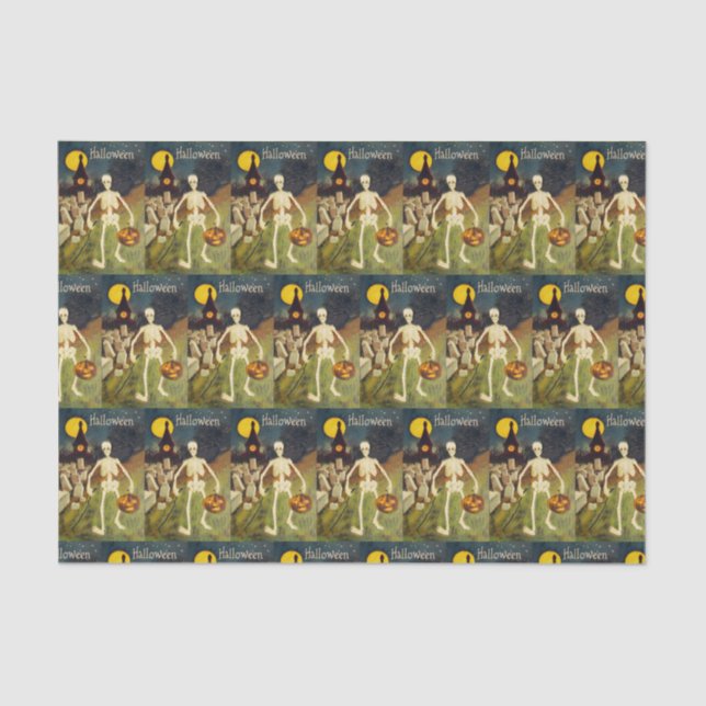 Vintage Halloween skeleton pumpkin party tissue Paper (Front)