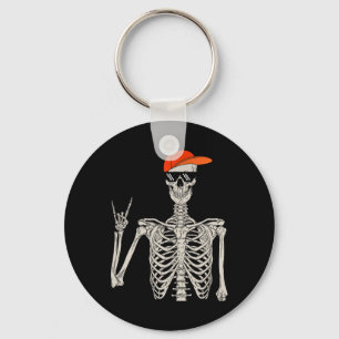Vintage Halloween Skeleton Rock On Hand Skeleton M Key Ring